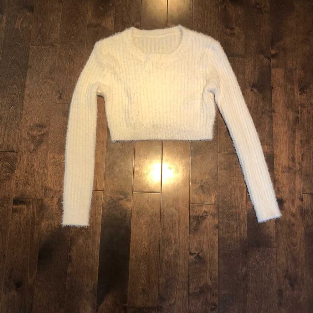 Cream crop fuzzy sweater